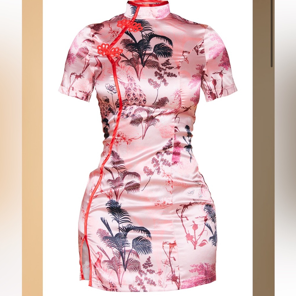 Pink satin mini dress